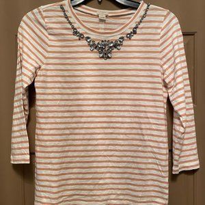 J Crew striped top w/ rhinestone embellishments S